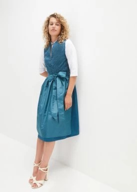 Zdjęcie produktu Sukienka midi w ludowym stylu  w żakardowy wzór+ fartuch (kompl. 2-częściowy) bonprix