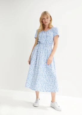 Zdjęcie produktu Sukienka midi z dżerseju, z szerokim przeszyciem cienkimi gumkami w talii, z bawełny organicznej bonprix