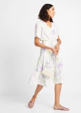 Zdjęcie produktu Sukienka midi z wiskozy, z przeszyciem cienkimi gumkami i kieszeniami bonprix