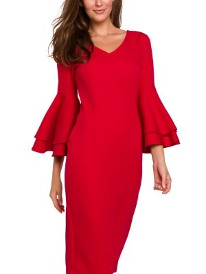 Zdjęcie produktu Sukienka na wesele elegancka midi z bufiastymi rękawami czerwona Sukienki.shop