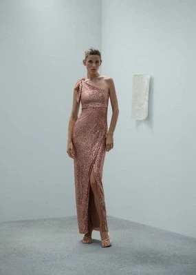 Zdjęcie produktu Sukienka o asymetrycznym kroju z cekinami i wiązaniem Mango