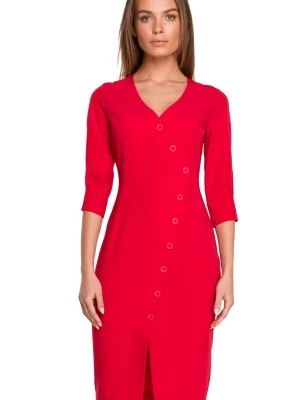 Zdjęcie produktu Sukienka ołówkowa kopertowa z dekoltem V i ozdobnymi guzikami czerwona Sukienki.shop