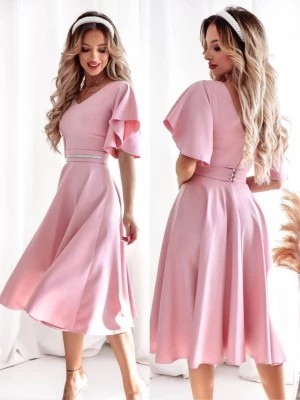 Zdjęcie produktu Sukienka róż midi rozkloszowana elegancka Luni PERFE