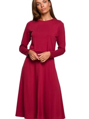 Zdjęcie produktu Sukienka rozkloszowana klasyczna z gumą w pasie bordowa wiskoza Stylove