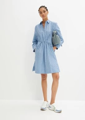 Zdjęcie produktu Sukienka szmizjerka z bawełny organicznej, z gumką w talii i kieszeniami, dł. do kolan bonprix
