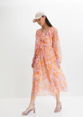 Zdjęcie produktu Sukienka szyfonowa z falbanami, z poliestru z recyklingu bonprix