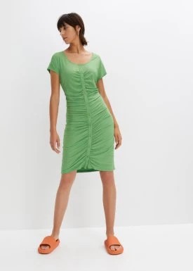 Zdjęcie produktu Sukienka w prążek z plisą guzikową i marszczeniem bonprix