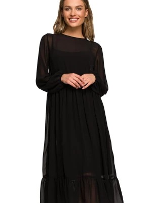 Zdjęcie produktu Sukienka wieczorowa szyfonowa rozkloszowana z falbanami czarna długa Stylove
