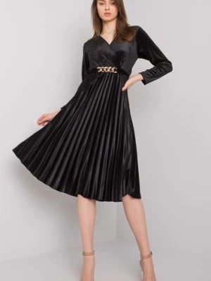 Zdjęcie produktu Sukienka z długim rękawem - czarna plisowana Italy Moda