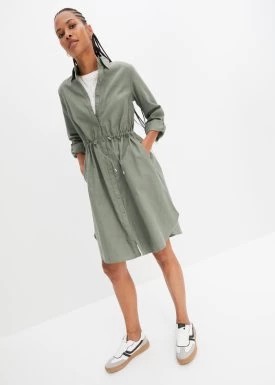 Zdjęcie produktu Sukienka z domieszką lnu, w stylu utility, w długości do kolan, z gumką w talii bonprix