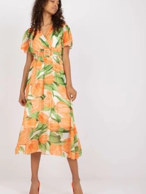 Zdjęcie produktu Sukienka z krótkim rękawem w pomarańczowe tulipany Italy Moda