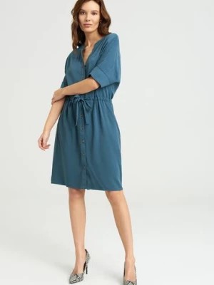 Zdjęcie produktu Sukienka z wiskozy z rękawem 3/4 niebieska Greenpoint