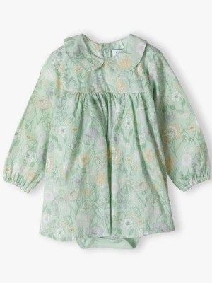 Zdjęcie produktu Sukienko- body dla niemowlaka - zielone w kwiaty - długi rękaw - 5.10.15.