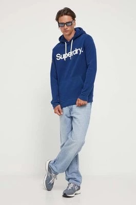 Zdjęcie produktu Superdry bluza męska kolor niebieski z kapturem z nadrukiem