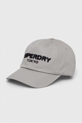 Zdjęcie produktu Superdry czapka z daszkiem bawełniana kolor szary z aplikacją