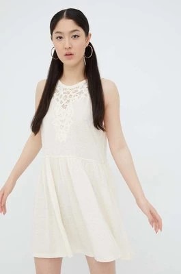 Zdjęcie produktu Superdry sukienka z domieszką lnu kolor beżowy mini rozkloszowana
