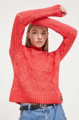 Zdjęcie produktu Superdry sweter z domieszką wełny damski kolor pomarańczowy z półgolfem