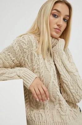 Zdjęcie produktu Superdry sweter z domieszką wełny kolor beżowy z golfem