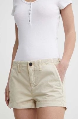 Zdjęcie produktu Superdry szorty damskie kolor beżowy gładkie high waist