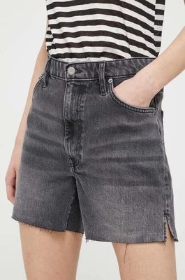 Zdjęcie produktu Superdry szorty jeansowe damskie kolor szary gładkie high waist