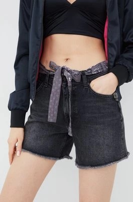Zdjęcie produktu Superdry szorty jeansowe damskie kolor szary gładkie medium waist