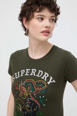 Zdjęcie produktu Superdry t-shirt bawełniany damski kolor zielony