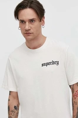 Zdjęcie produktu Superdry t-shirt bawełniany męski kolor beżowy z nadrukiem