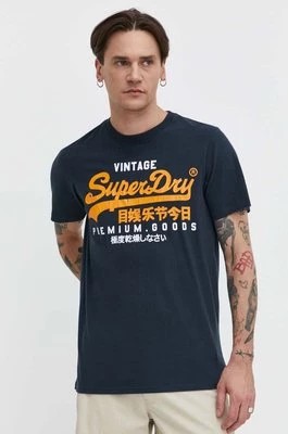 Zdjęcie produktu Superdry t-shirt bawełniany męski kolor granatowy z nadrukiem