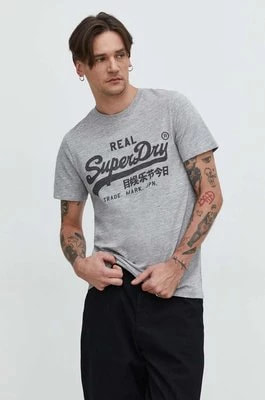 Zdjęcie produktu Superdry t-shirt bawełniany męski kolor szary z nadrukiem