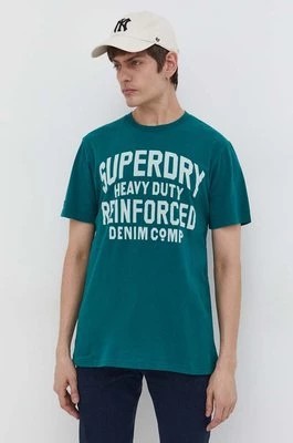 Zdjęcie produktu Superdry t-shirt bawełniany męski kolor zielony z nadrukiem