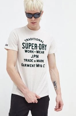 Zdjęcie produktu Superdry t-shirt męski kolor beżowy z nadrukiem