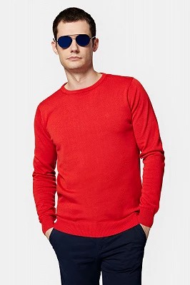Zdjęcie produktu Sweter Czerwony z Bawełną Gładki Tony Lancerto