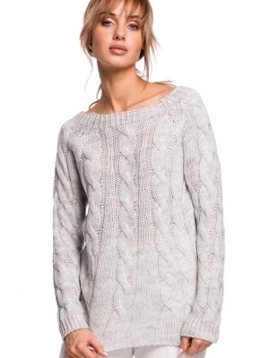 Zdjęcie produktu Sweter damski ażurowy ze splotem typu warkocz szary Polskie swetry