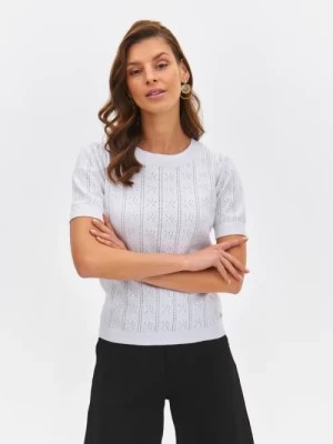 Zdjęcie produktu Biały ażurowy sweter damski z krótkim rękawem TOP SECRET