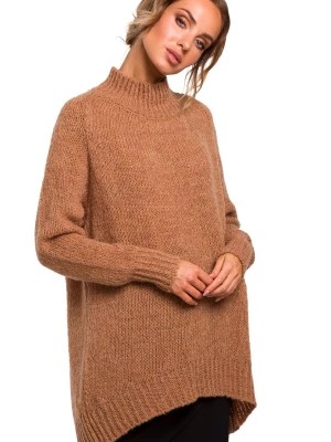Zdjęcie produktu Sweter damski oversize asymetryczny sweter z wełną brązowy Polskie swetry