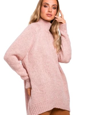 Zdjęcie produktu Sweter damski oversize asymetryczny sweter z wełną pudrowy róż Polskie swetry