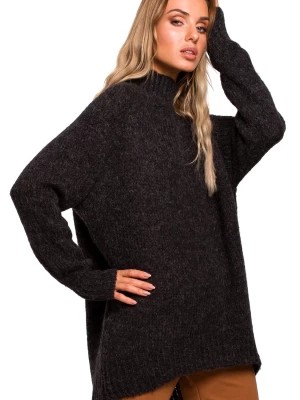 Zdjęcie produktu Sweter damski oversize asymetryczny sweter z wełną szary grafitowy Polskie swetry