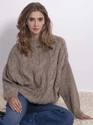 Zdjęcie produktu Sweter damski oversize brązowy z półgolfem Fobya