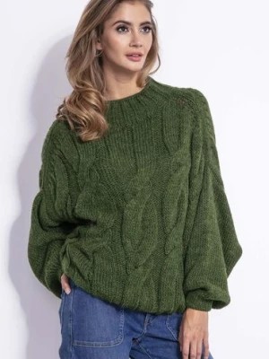 Zdjęcie produktu Sweter damski oversize oliwkowy z półgolfem Fobya