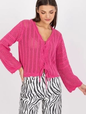 Zdjęcie produktu Sweter damski z ażurowy - różowy RUE PARIS