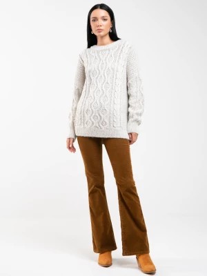Zdjęcie produktu Sweter damski z grubym ozdobnym splotem kremowy Cristi 100 BIG STAR