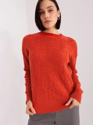 Zdjęcie produktu Sweter damski z warkoczami i długim rękawem ciemny pomarańczowy Wool Fashion Italia