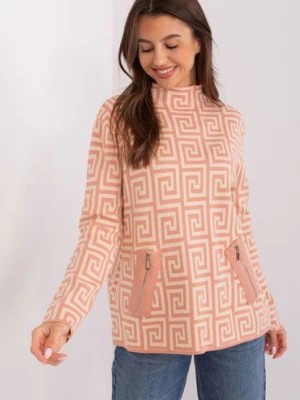 Zdjęcie produktu Sweter golf damski we wzory brzoskwiniowy