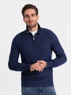 Zdjęcie produktu Sweter męski dzianinowy z rozpinaną stójką - ciemnoniebieski V7 OM-SWZS-0105
 -                                    M
