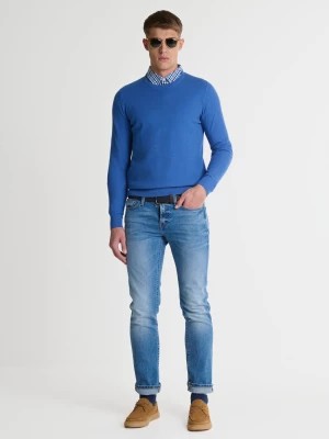 Zdjęcie produktu Sweter męski o teksturalnym splocie bawełniany niebieski Reylon 401 BIG STAR