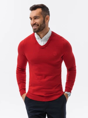 Zdjęcie produktu Sweter męski z białym kołnierzykiem - czerwony V4 E120
 -                                    XXL