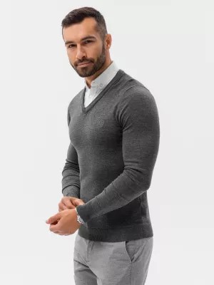 Zdjęcie produktu Sweter męski z białym kołnierzykiem - grafitowy V3 E120
 -                                    L