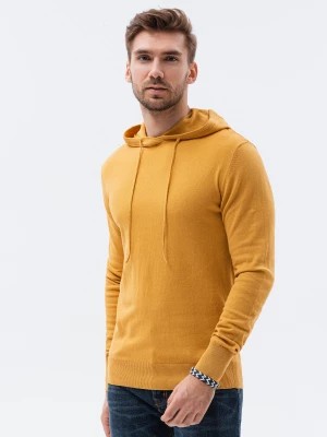 Zdjęcie produktu Sweter męski z kapturem - musztardowy V4 E187
 -                                    L