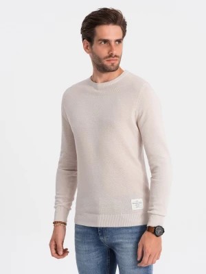 Zdjęcie produktu Sweter męski z teksturą i półokrągłym dekoltem - beżowy V6 OM-SWSW-0104
 -                                    XL