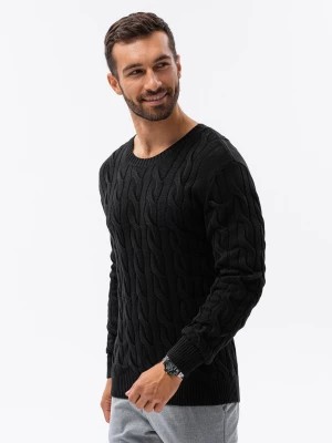 Zdjęcie produktu Sweter męski z warkoczowym splotem - czarny V3 E195
 -                                    L